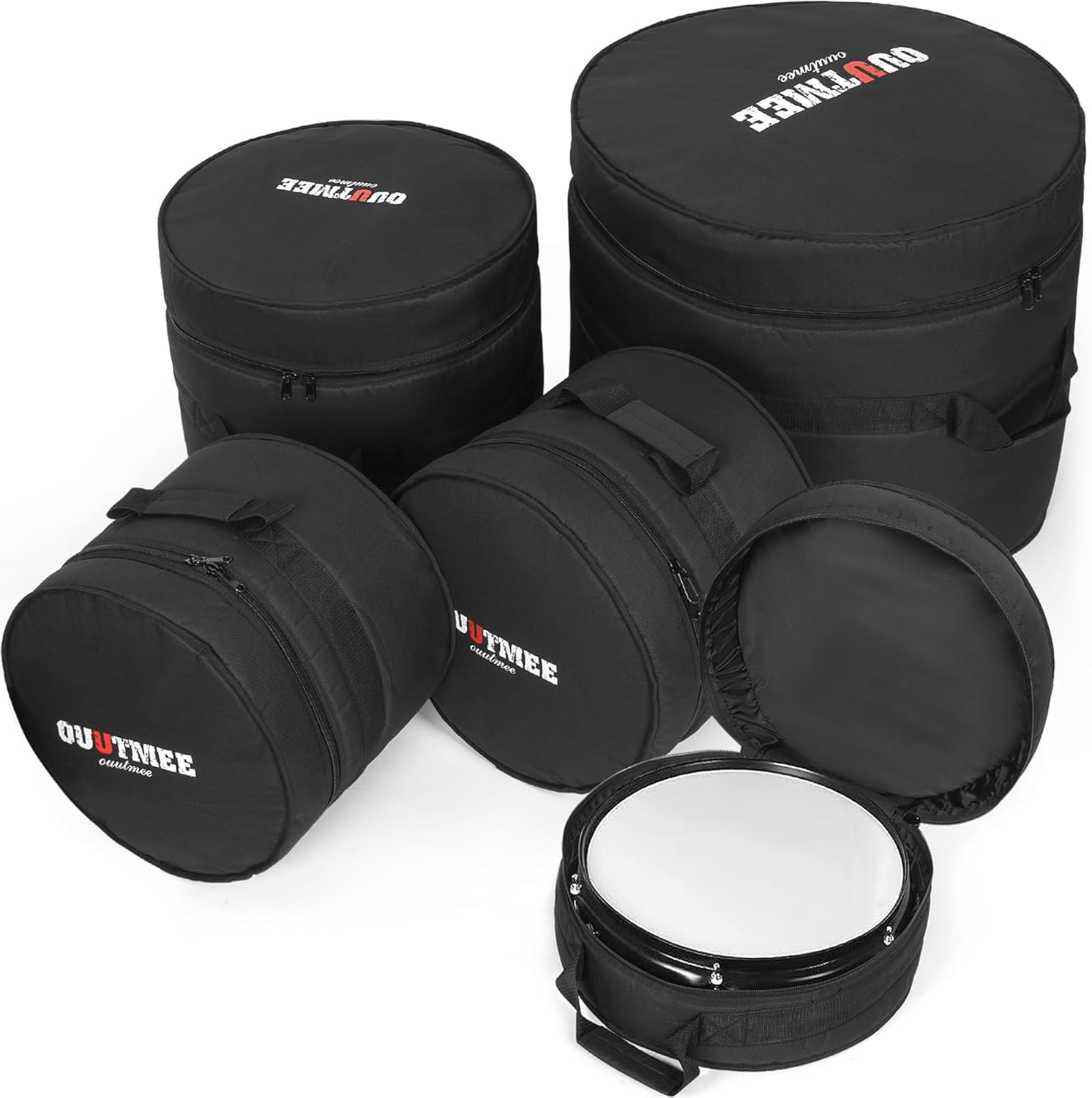 5-Piece padded drum bag set for toms, snare, floor tom, and bass