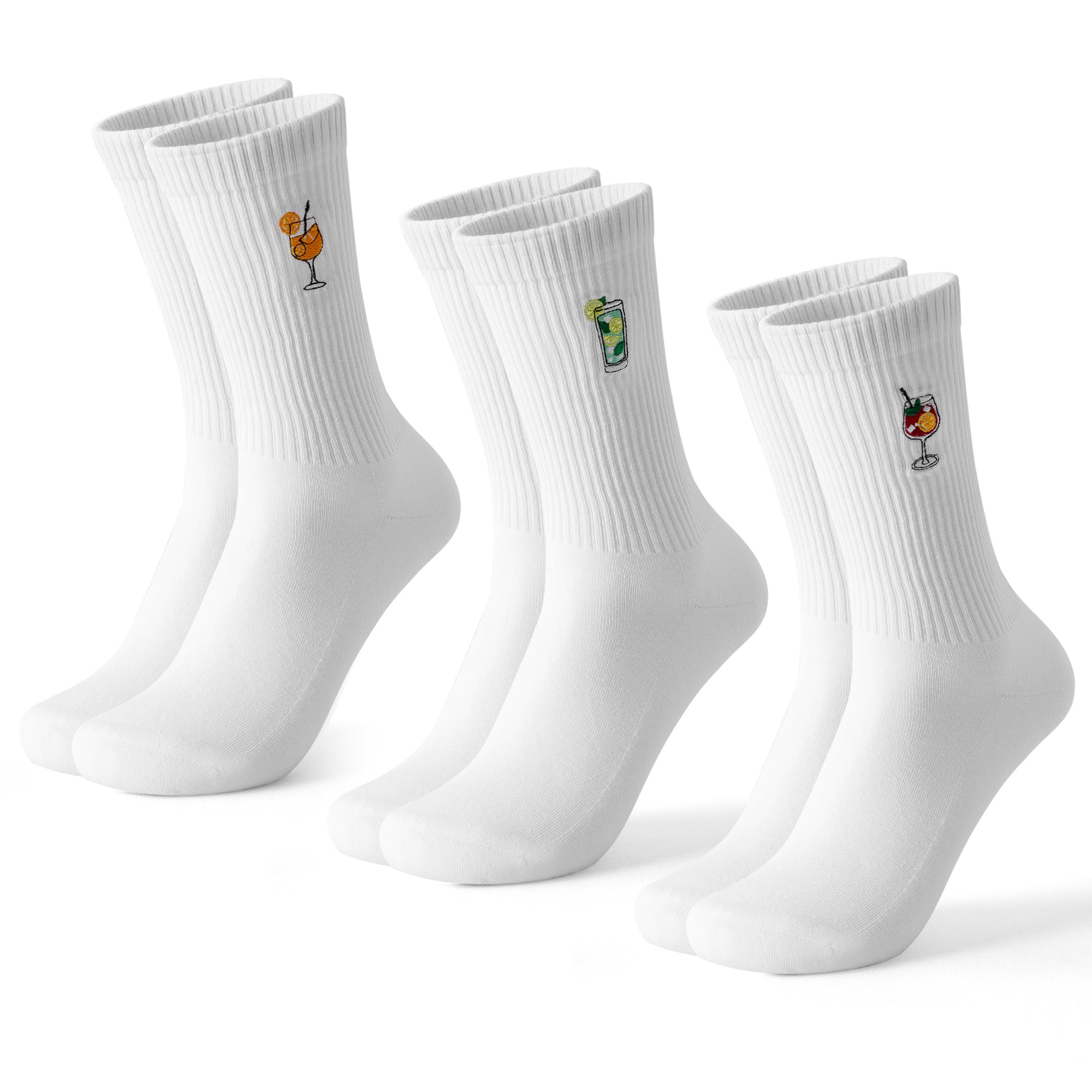 BISOUSOX Aperol Spritz Lustige Socken Herren Baumwolle Tennissocken Ohne Naht Damen Geschenke für Männer Fun Sportsocken mit Stickerei für Laufen Fitnessstudio,Alltag für Arbeit 3 Paare 39-42/43-46