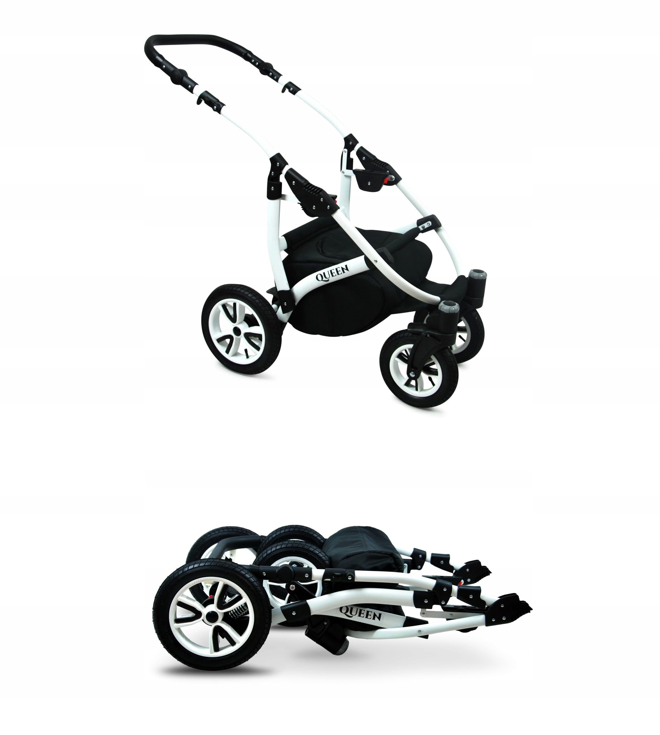 BabyLux Passeggino 3 in 1 Queen - Set Completo con Navicella, Seggiolino Auto, Borsa e Copertura Antipioggia