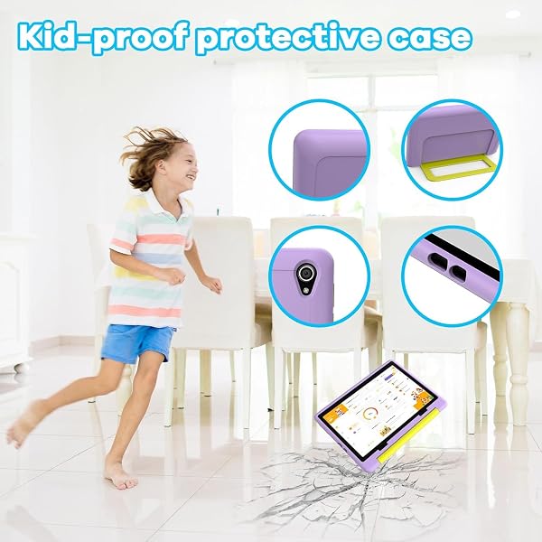 MUISOO 10 Inch Kids Tablet, Android 14 tablet for kids with Octa Core Processor, 8GB RAM 64GB ROM 1TB TF, 5000mAh Battery, WiFi, Bluetooth, Type-C, Kids Tablets with 8+5MP Dual Camera (Purple) - 3