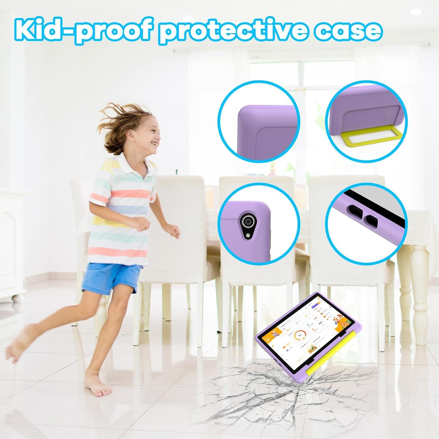 MUISOO 10 Inch Kids Tablet, Android 14 tablet for kids with Octa Core Processor, 8GB RAM 64GB ROM 1TB TF, 5000mAh Battery, WiFi, Bluetooth, Type-C, Kids Tablets with 8+5MP Dual Camera (Purple) — view 3