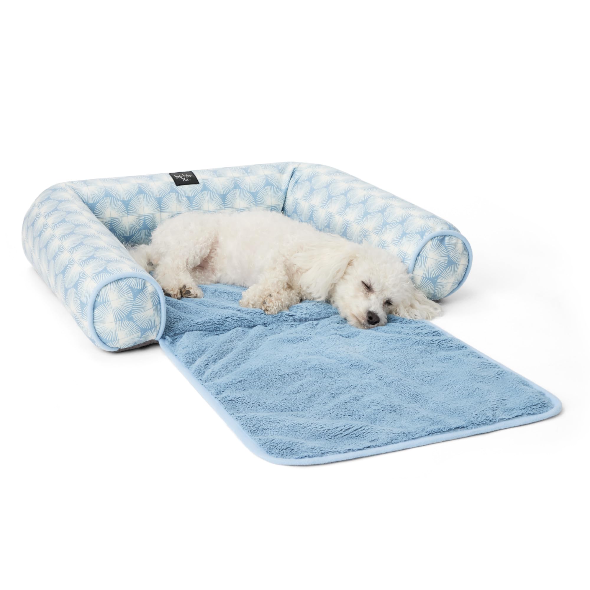 Nicole Miller New York PET Kendall Fluted Geo Cozy Couch Protector Pet Bed, Cozy & Calming, Non-Slip Bottom, Machine Washable, Blue, Large 40