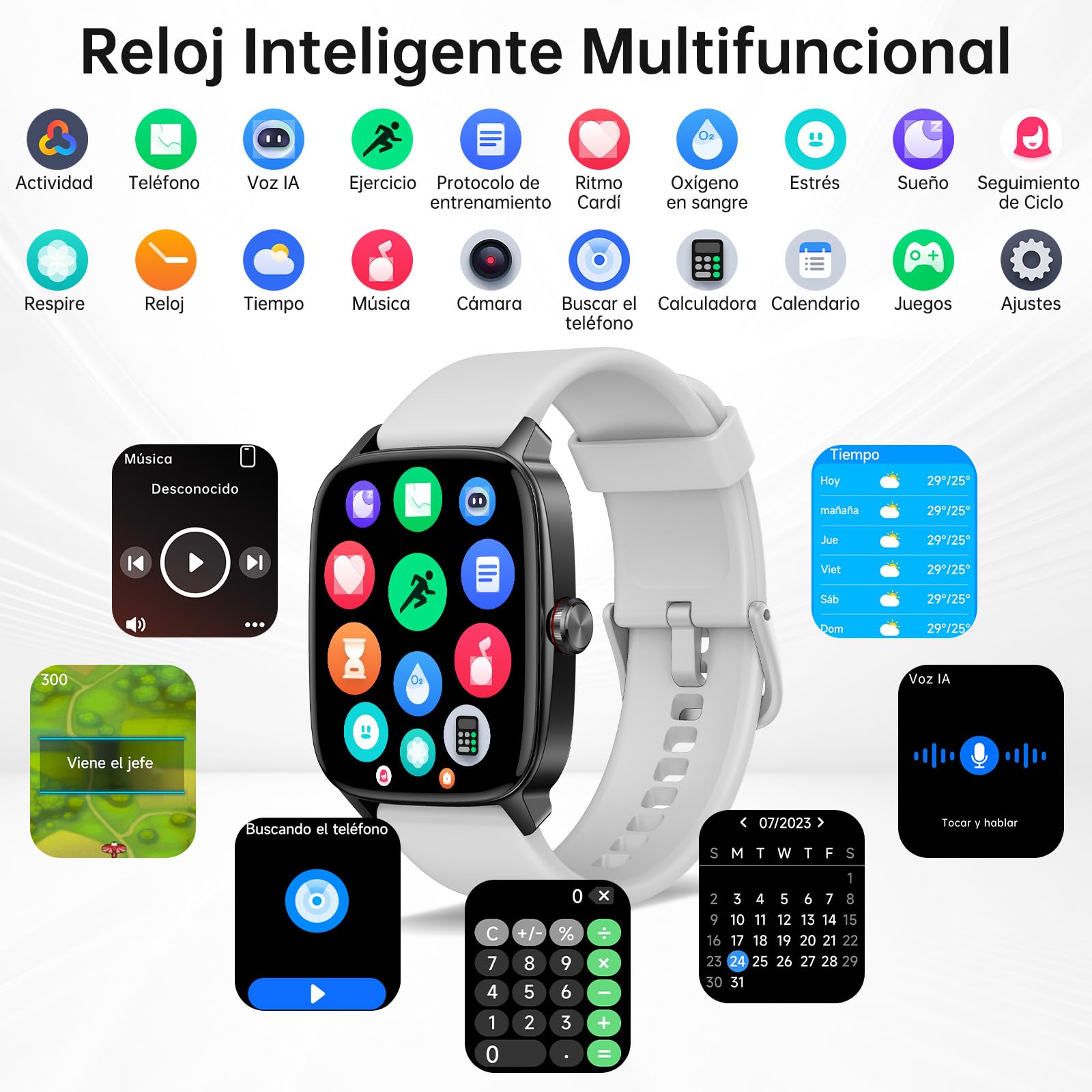 Reloj Inteligente Mujer Hombre con Llamadas Bluetooth y Voz AI, 1.85'' Smartwatch con Whatsapp Notificación, Pulsómetro/SpO2/Sueño/Podómetro, 110+ Modos Deportivos, Impermeable IP68 para iOS/Android