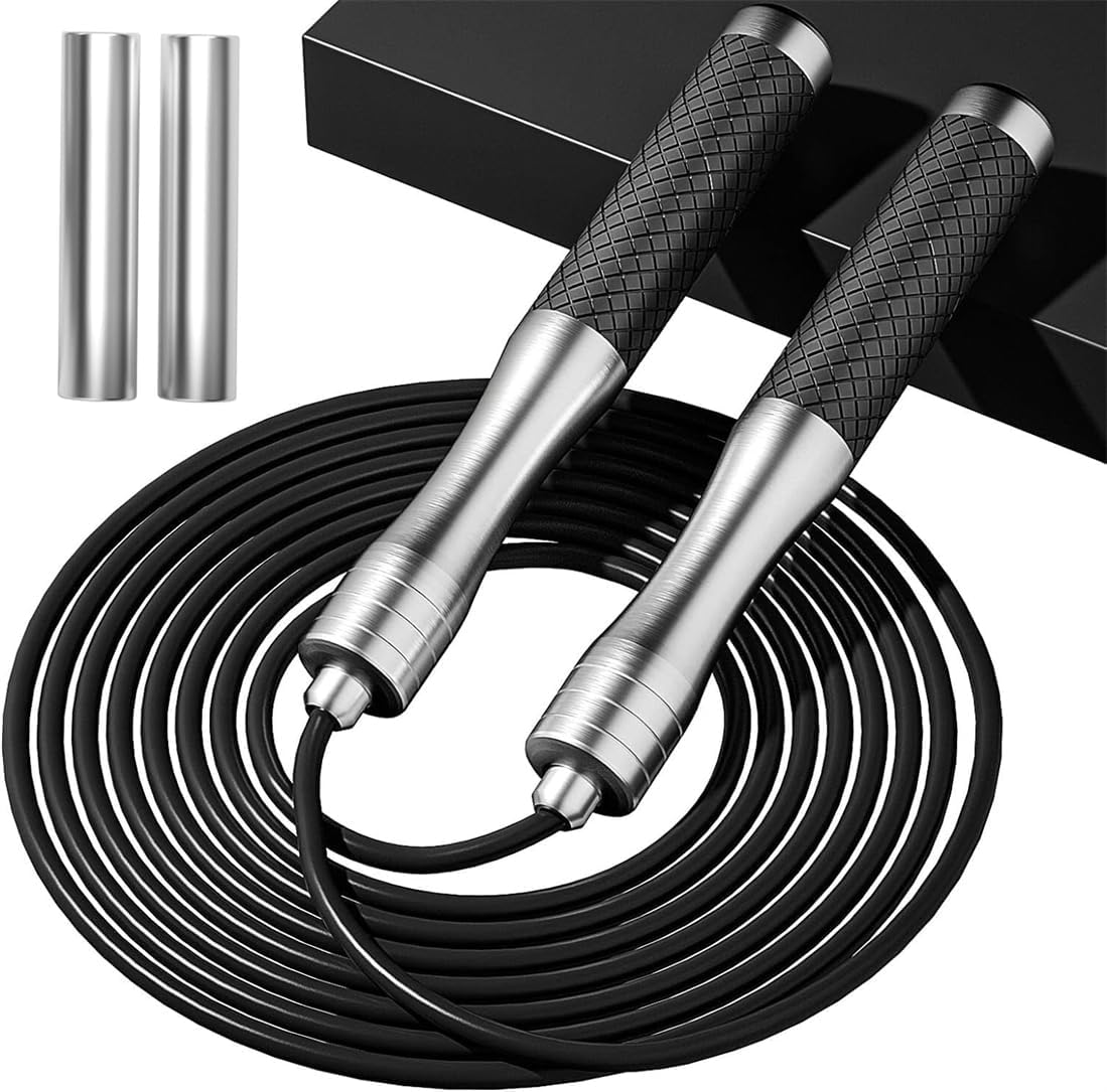 Speed Jump Rope for Fitness, Skipping Rope for Exercise with Heavy Pvc Ropes and Silicone Handle Suitable for Women Men Fitness Cardio Workout Training Exercise Home Gym, Black, Weighted Style