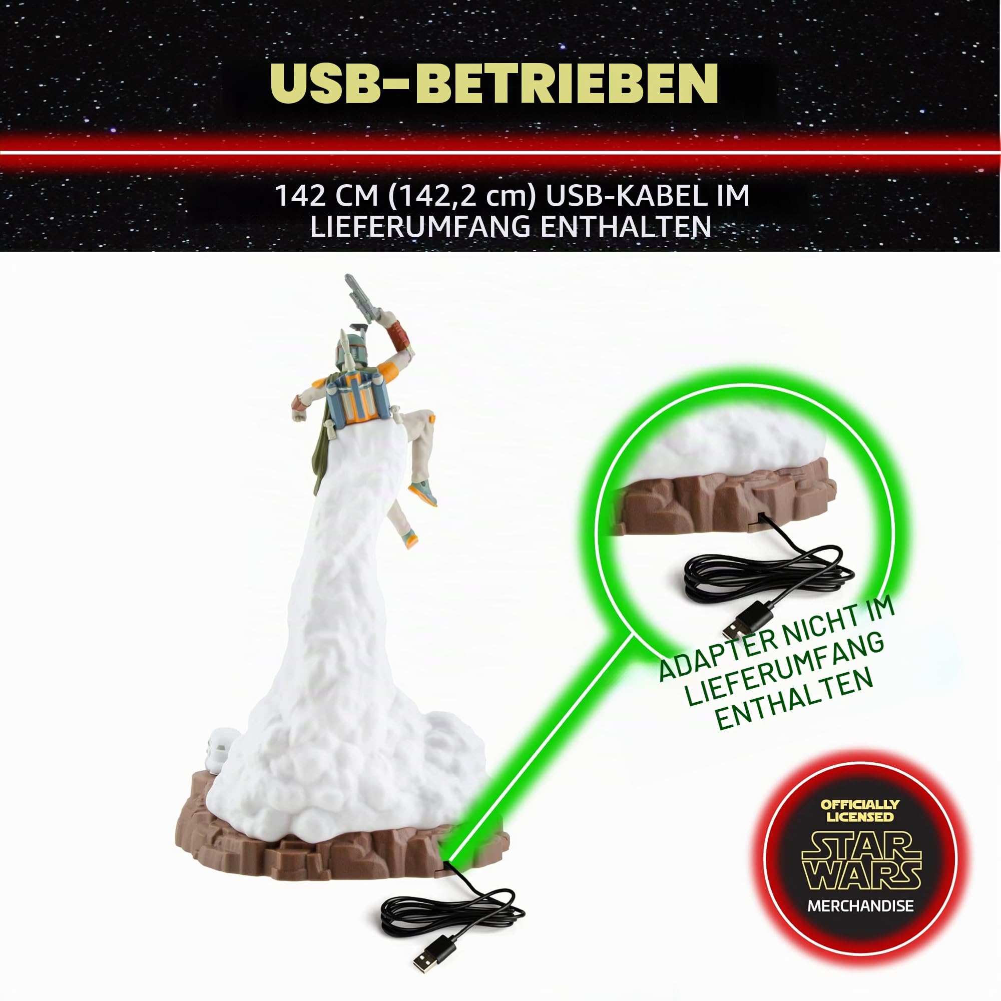 Paladone Unisex Kinder Star Wars-Boba Fett Figural Light-31cm, Black, Estándar Tischlampe - Lampe - Schreibtischlampe