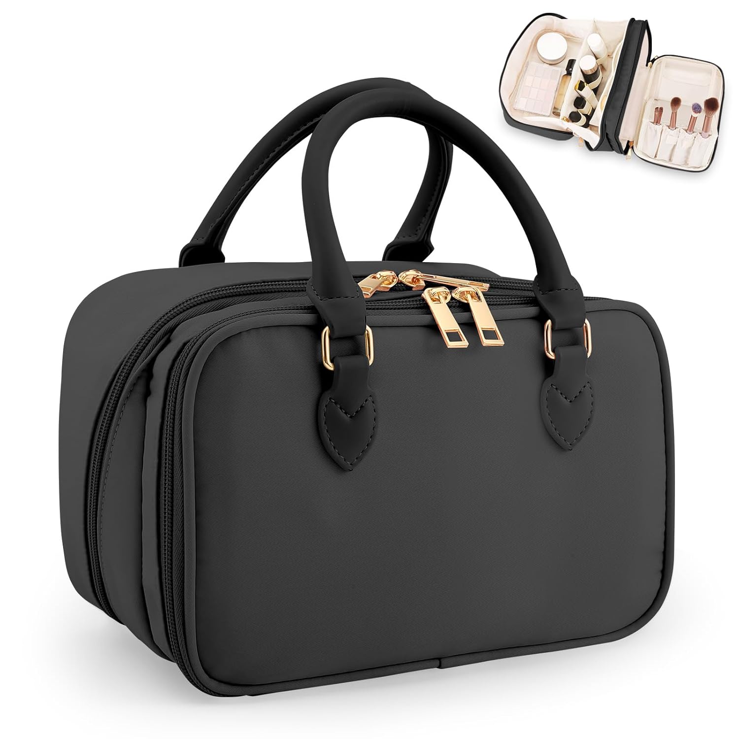 Travel Makeup Bag for Women Fashion Large Capacity Pouch Open Flat Cosmetic Portable Organizer Waterproof Large Opening Storage