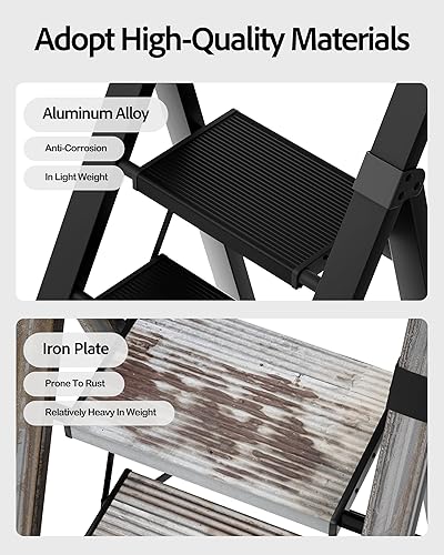 Miniatura 2 de Escalera de 5 escalones, taburete plegable ligero con cómodo agarre, escalera de aluminio de capacidad de 330 libras para oficina, hogar, cocina