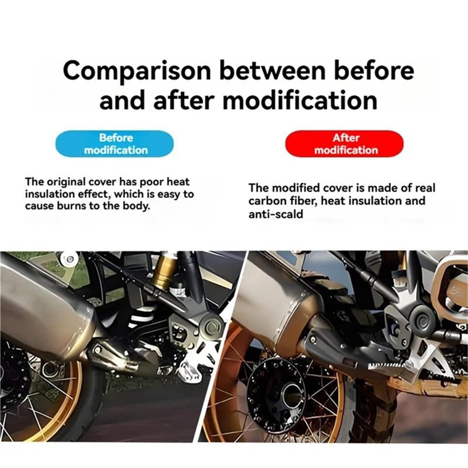 Cubierta de Escape de Motocicleta Silenciador de Escape de Fibra de Carbono para Motocicleta, Protector térmico, Compatible con BMW R1250GS, R1200GS y R1200GS. Protector de Tubo de Escape