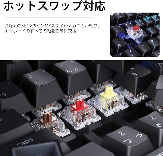 Keychron C3 Pro 8K RGB TKL 80% Layout, JIS Layout, QMK Wired Custom Mechanical Keyboard, Supports Hot-Swapping, LED Lighting, Transparent Key Cap, Compatible with Windows/MacOS