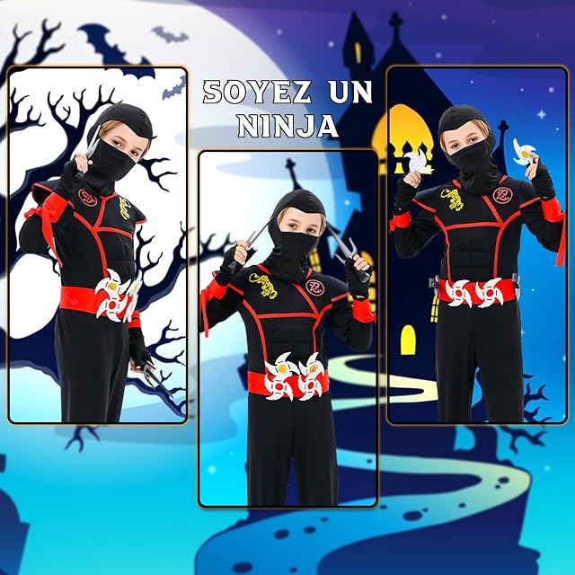 Foto 6 de 7 de TZPAUG Conjunto de Ropa Ninja para Niños, Disfraz de ninja para niños, niños