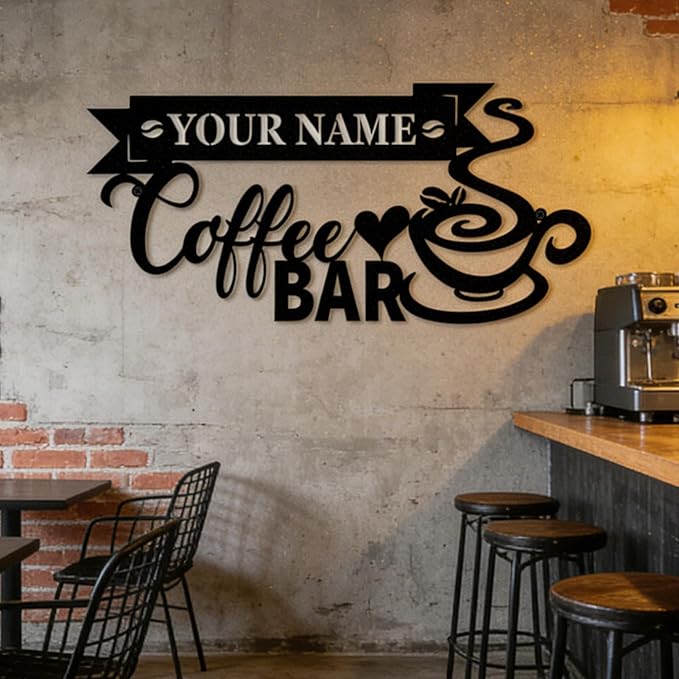Personalized Coffee Metal Sign, Custom Coffee Bar Name Plaque, Retro