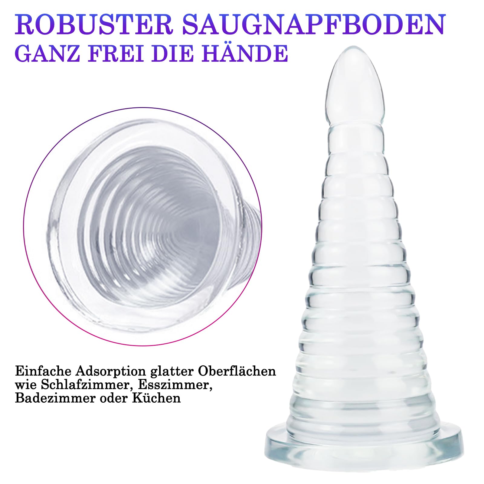 BDSMAGE 25cm Plug Anal, 9 cm de diámetro Dildo Anal Plug Dilatador, forma de cono Plug Anales, Butt Plug Juguetes Eróticos Sexuales, dilatador anal dildo consolador (Transparente)