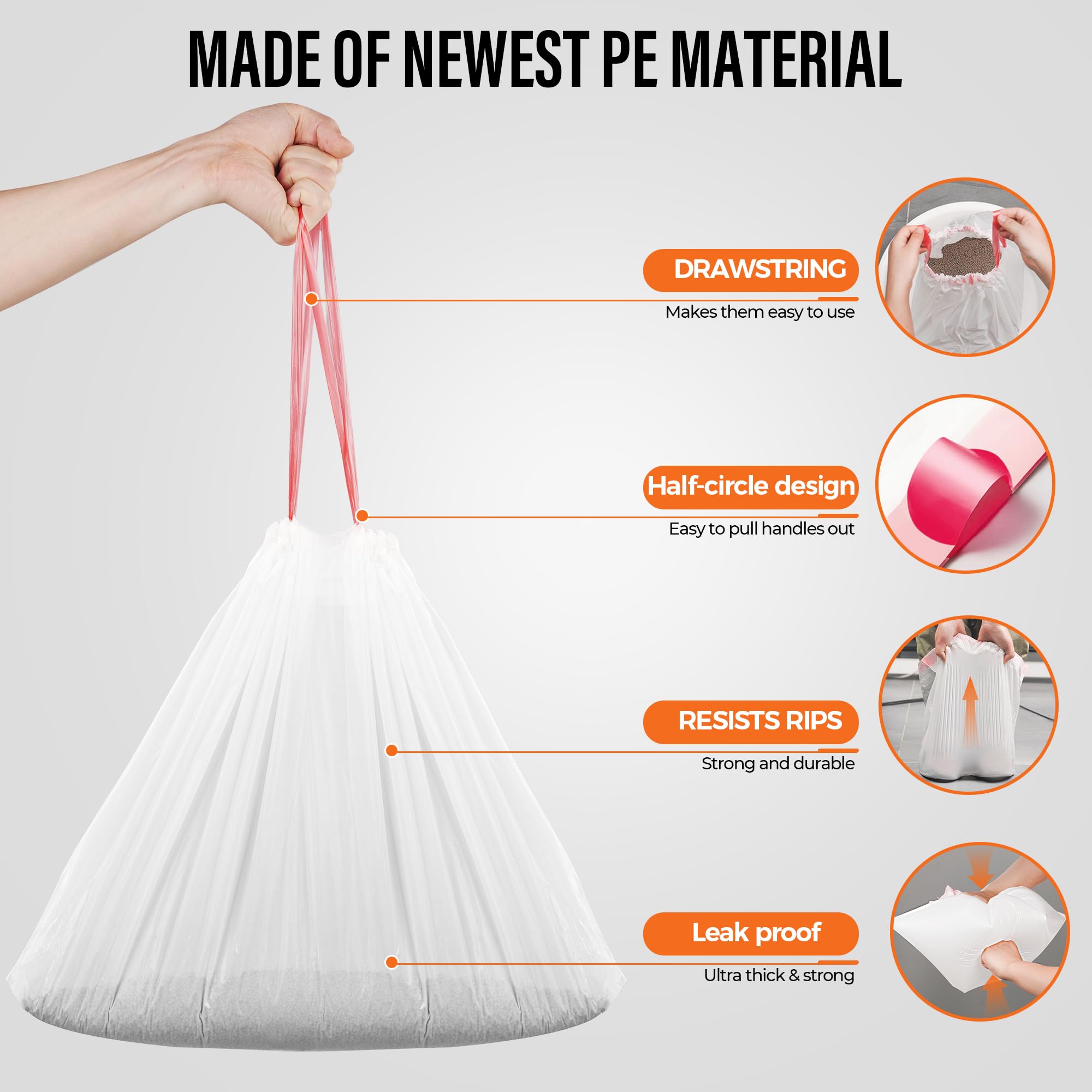 Bolsas de arena para gatos con cordón, paquete de 100 bolsas de arena para robot 3 y 4 Cleanpethome/PETKIT PuraX PuraMax Catlink - Bolsa de arena para gatos autolimpiable resistente