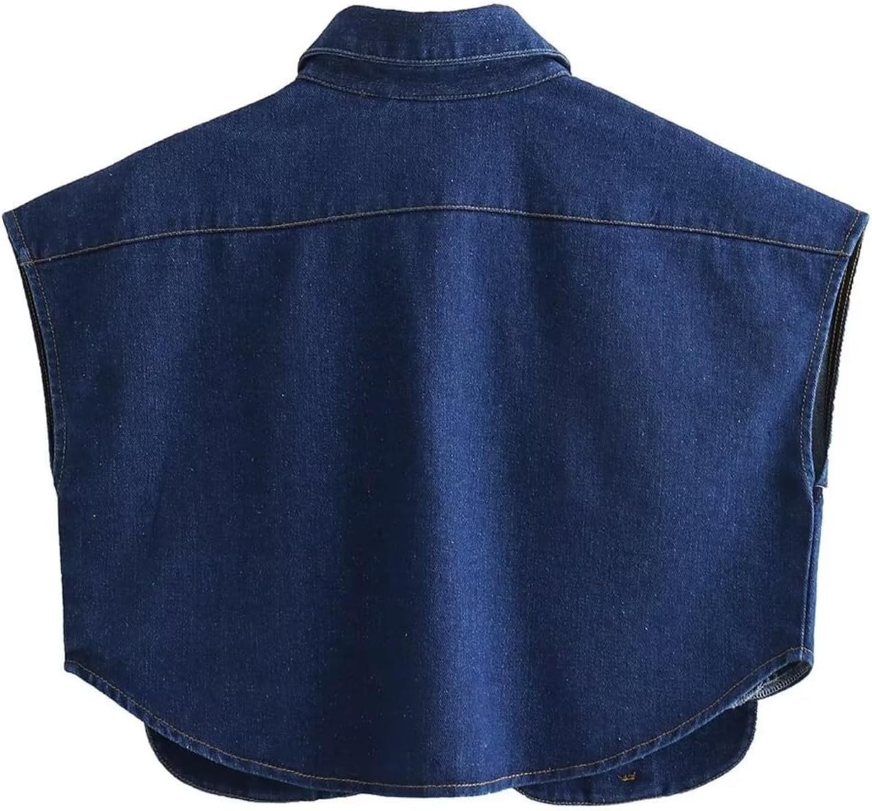 Womens Denim Cropped Button Down Shirt Collared Sleeveless Summer Loose Jean Crop Top with Pockets - Image 3