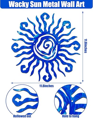 Miniatura 2 de Moxweyeni Arte de pared para exteriores de 12 pulgadas, decoración de pared de sol grande, arte de pared de cobre, decoración de pared de metal,