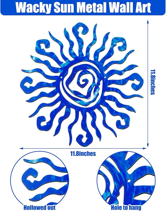 Moxweyeni Sol Metal Arte Pared 12 Pulgadas Exterior Azul miniatura 2