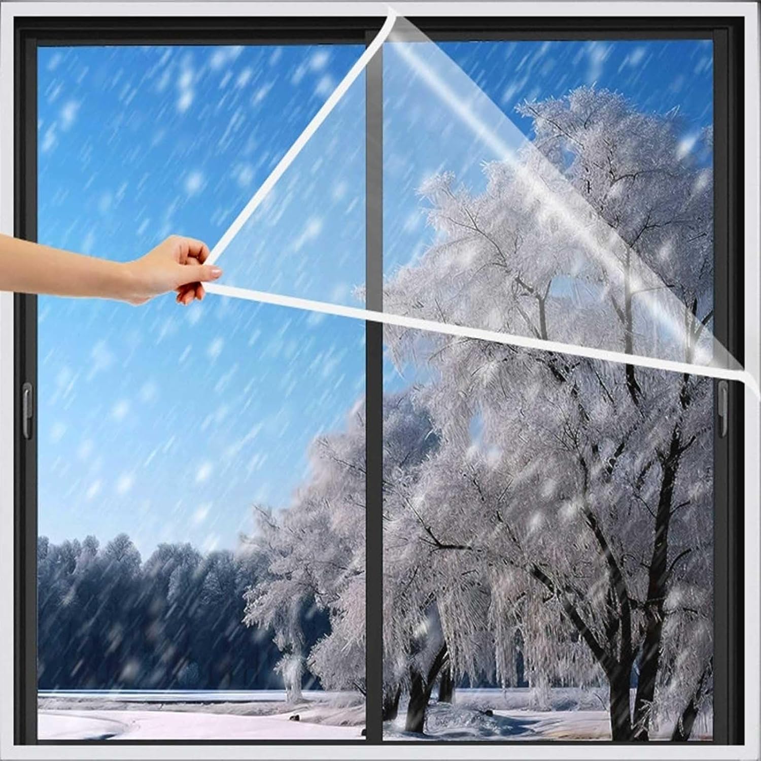 Window Insulation Film,1.2x1.2m Weatherproofing Window Insulation Kits, Keep Out Drafts and Help in Condensation, with Hook Loop Tape Sealing Window Coverings(160x180cm)