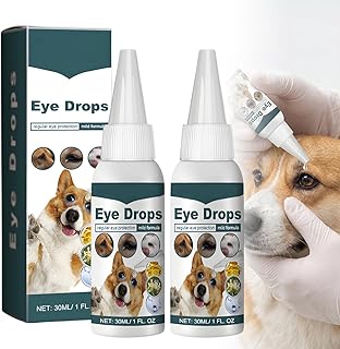 AOUZOVLI 2 Stück Befeuchtende Tropfen für Die Augen Von Pet, Augentropfen Hund Entzündung, Antiseptische Augentropfen Katze, Lindert Trockene und Juckende Augen, Sanft und Reizfrei(60ml)