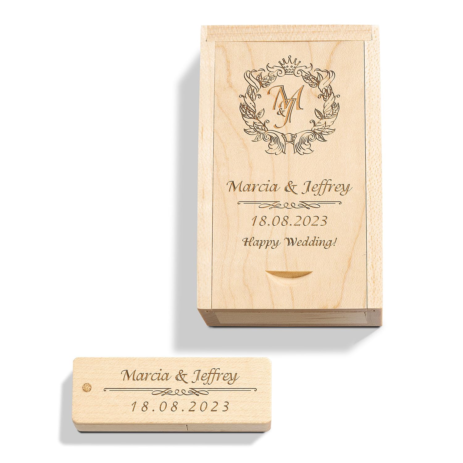 Chiavetta USB con incisione personalizzata in legno massello Drive USB 3.0 Chiavetta USB in Acero legno con incisione regalo personalizzata per matrimoni, anniversari, lauree, compleanni (256GB, A)