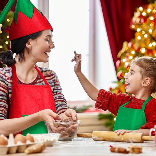 Miniatura 5 de Suhine Juego de 36 piezas de disfraz de elfo navideño para mujer, incluye 12 delantales de elfo, 12 sombreros de elfo, 12 pares de medias largas