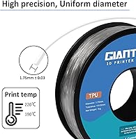 Vista 3 de Giantarm - Filamento de poliuretano termoplástico, 95A, 0.06 pulgadas, dimensional +/- 1/32 pulgadas, flexible y suave para impresora 3D, carrete