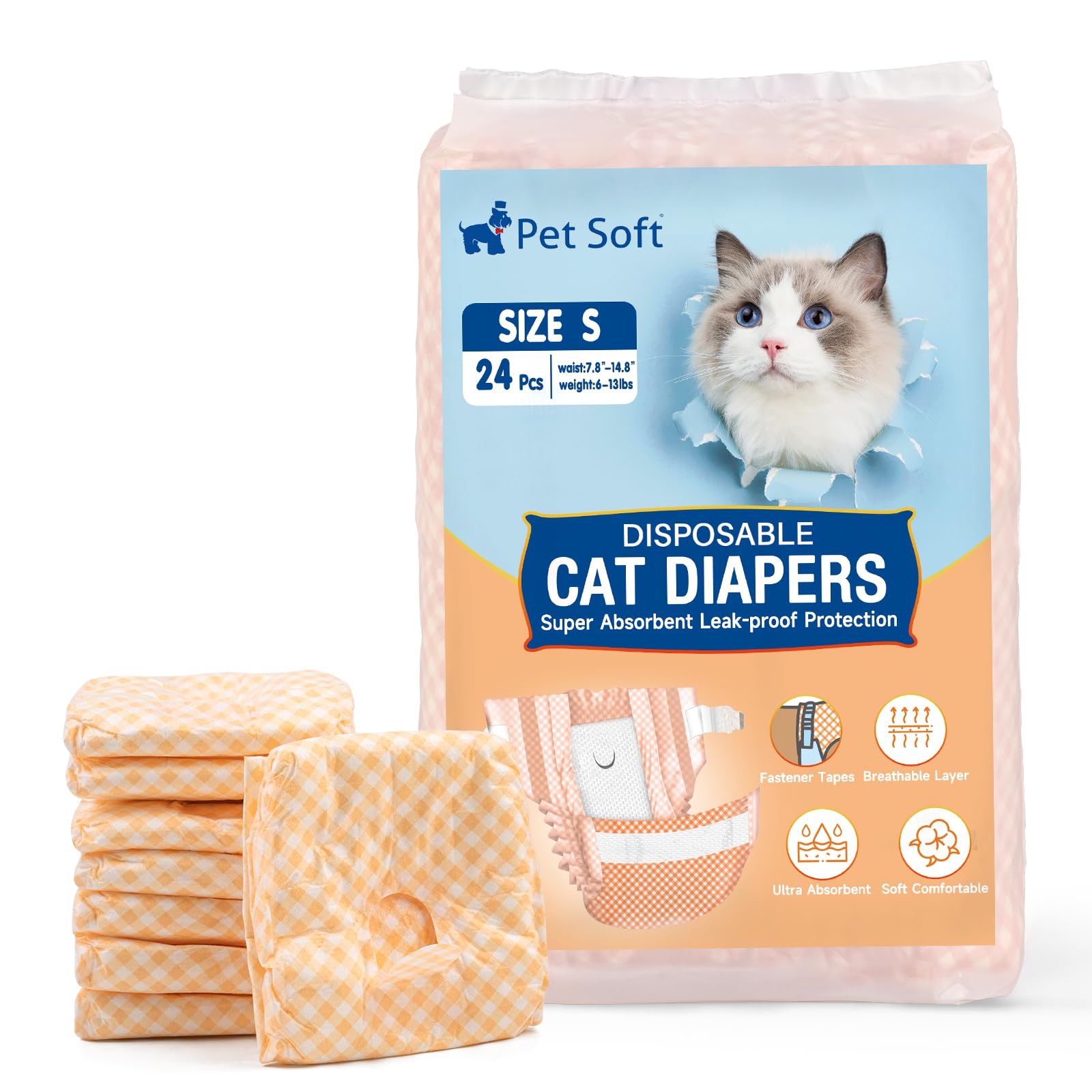 Pet Soft Disposable Cat Diapers - Female Dog Diapers for Cats & Dogs in Heat Period or Urine Incontinence, Doggie Diapers Ultra Absorbent Leak-Proof