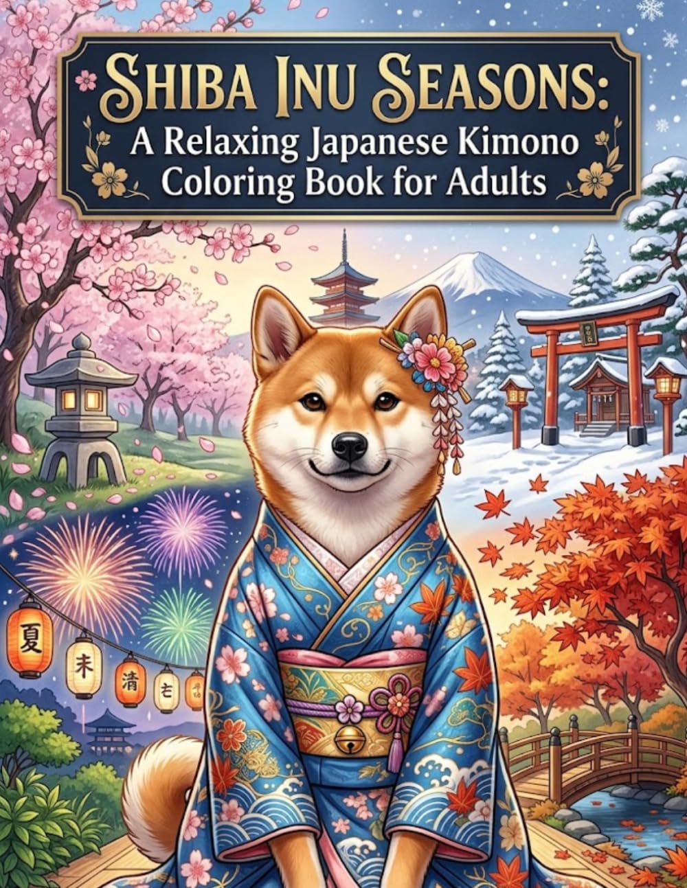 Shiba Inu Seasons: A Relaxing Japanese Kimono Coloring Book for Adults: Japanese Art / Woodblock Print / Stress Relief / Ukiyo-e / includes 50+ ... Stress Relief, Relaxation, and Mindfulness