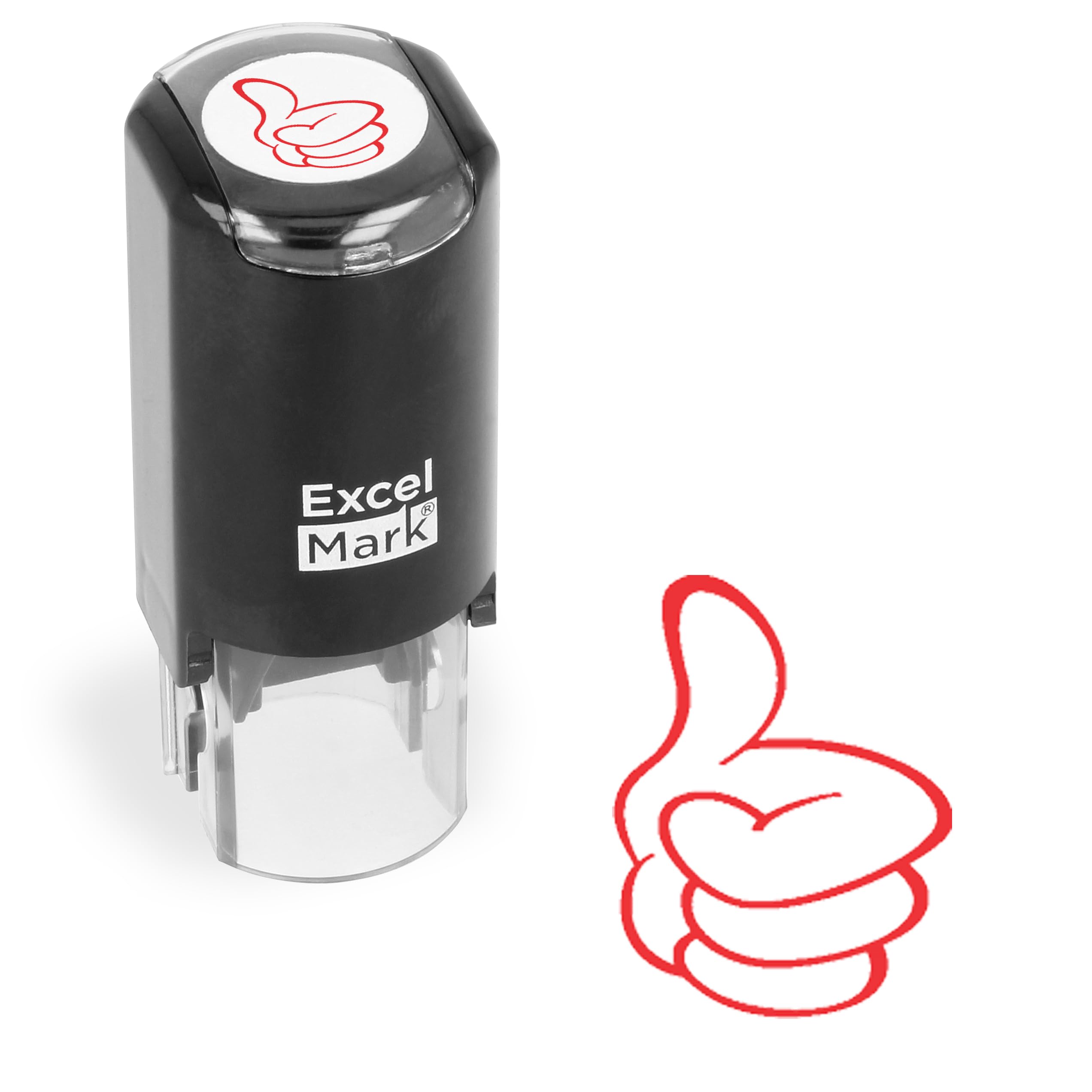 ExcelMark Round Teacher Stamp - Thumbs UP (Outline) - RED Ink
