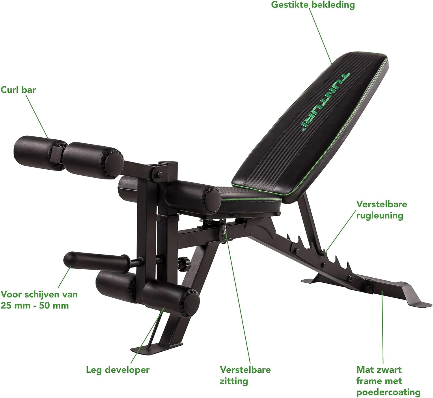 Labeled diagram of TUNTURI UB60 Utility Bench components