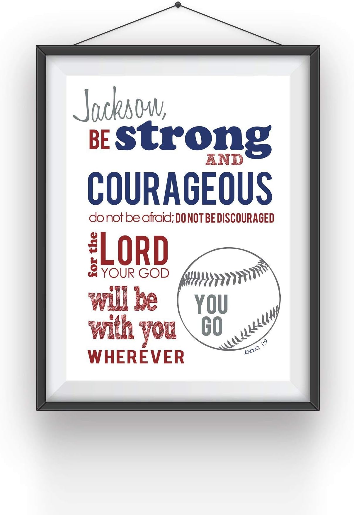 Boy's Scripture Verse Art Print - Be Strong and Courageous Joshua 1:9 - Baseball Theme