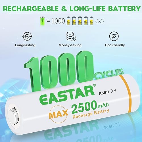 Miniatura 2 de EASTAR BTS Baterías recargables AA  Batería doble A de 1.2 V 2500 mAh de alta capacidad para el hogar y al aire libre, 1000 ciclos de larga