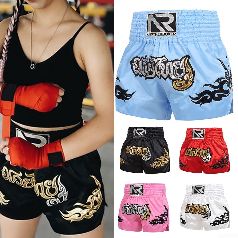 HpLive MMA Muay Thai, pantaloncini da allenamento, unisex, per boxe, fitness, traspiranti, elasticizzati, motivo stampato, pantaloncini (M rosso)