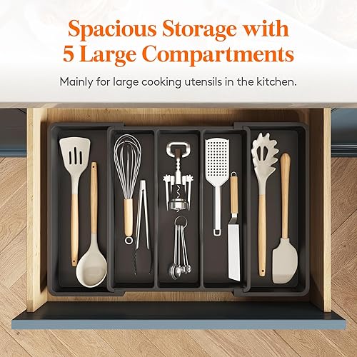 Miniatura 10 de Lifewit Organizador de utensilios para cajones de cocina, bandeja de utensilios de cocina expandible, soporte ajustable para cubiertos de cubiertos,