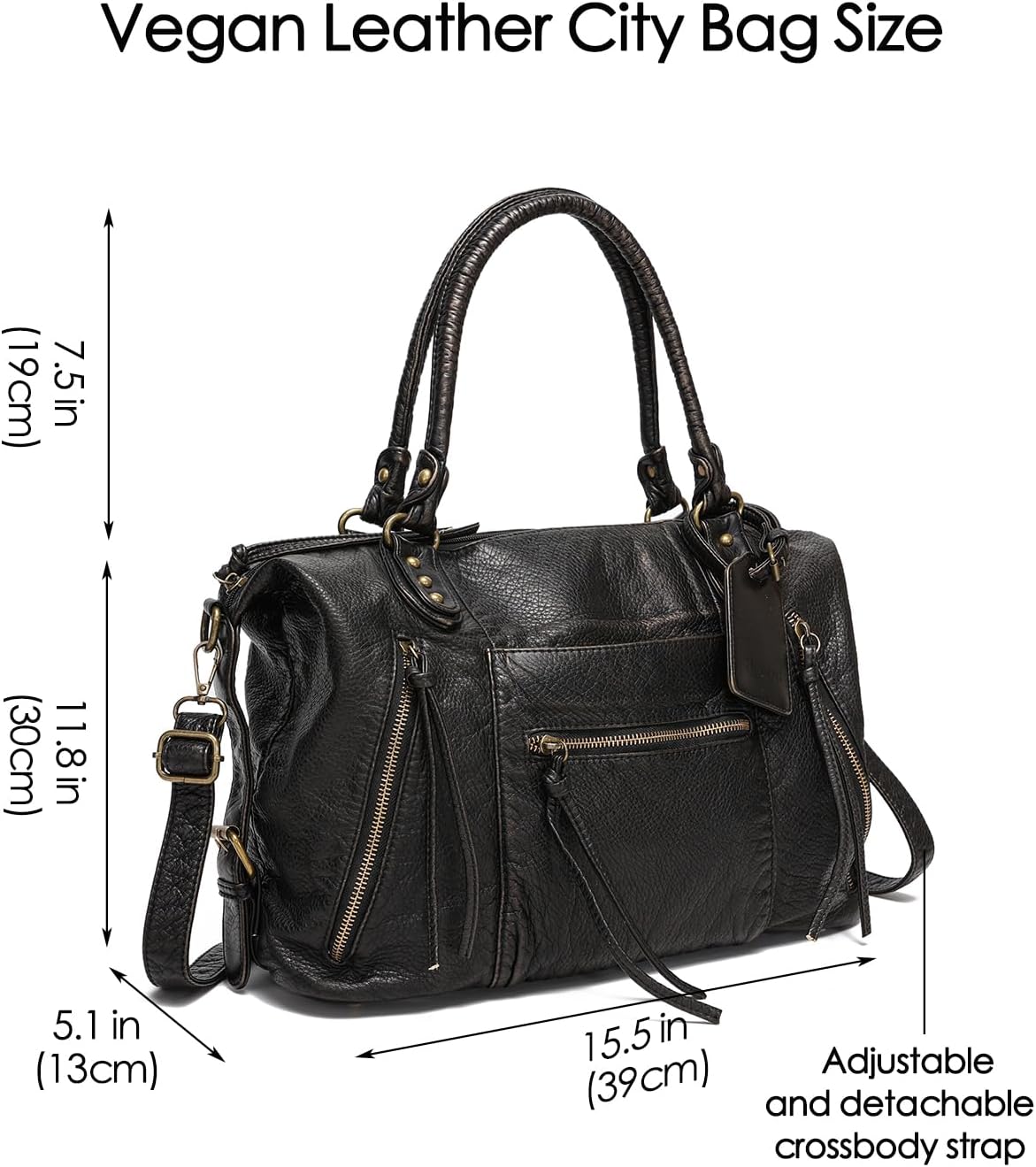 Vegan Leather City Tote Bag for Women, Vintage Y2K Purse, Large Shoulder Handbag with Zipper, Crossbody Hobo Bags - Image 4