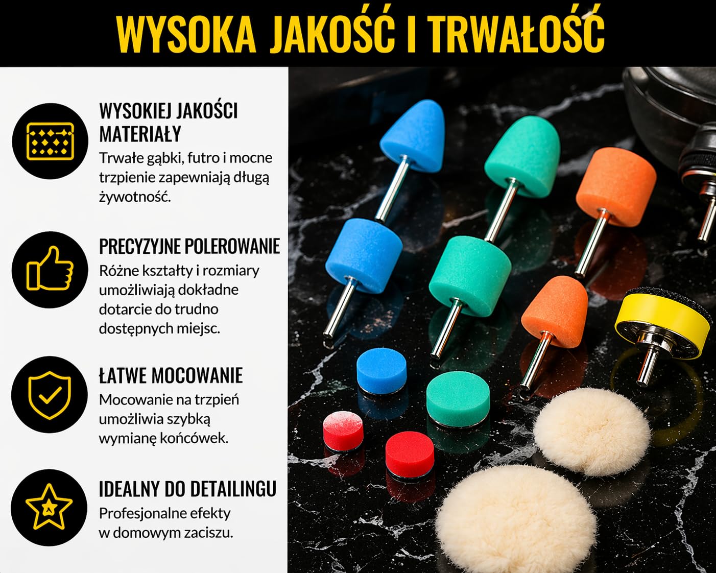Zestaw gąbek polerskich 16 elementów pady do polerowania detali samochodowych zestaw do wiertarki i polerki auto detailing