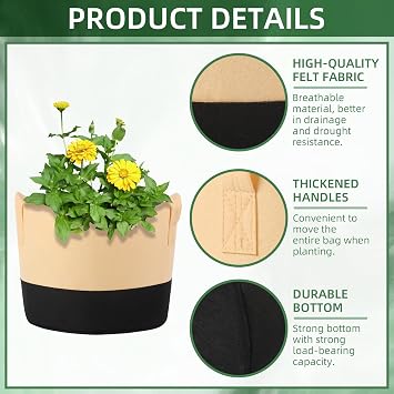 12 Pack 10 Gallon Plant Growing Bags Multicolor Nonwoven Fabric Breathable Grow Bags Heavy Duty Thickened Root Aeration Garden Pots Container for Potato Tomato Flowers Vegetables