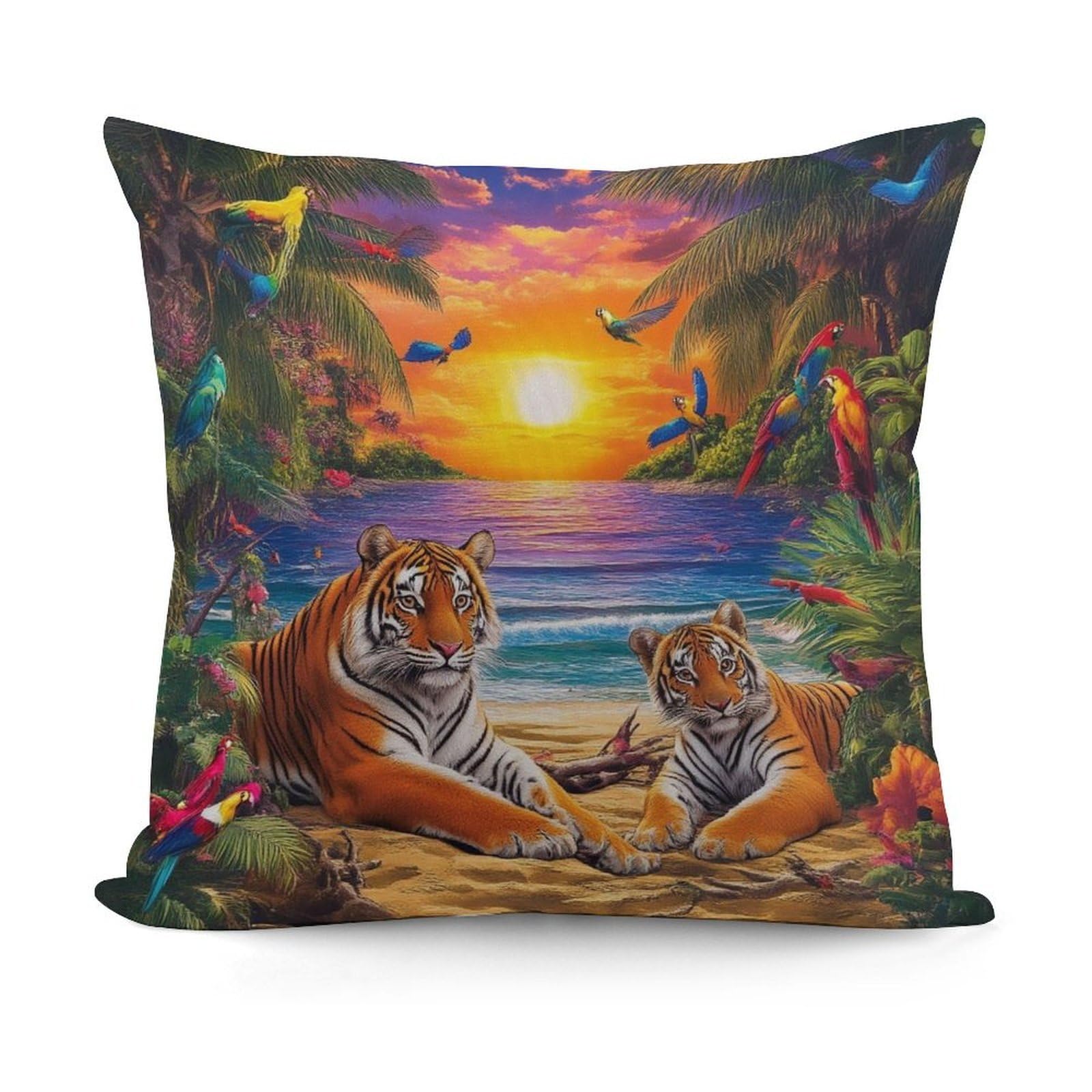 Smazdfxx Picture(721) Fashion Softffy Pattern Decorative Tropical Tiger Animal World King Art Pillow Covers For Sofa, Couch, Living Room