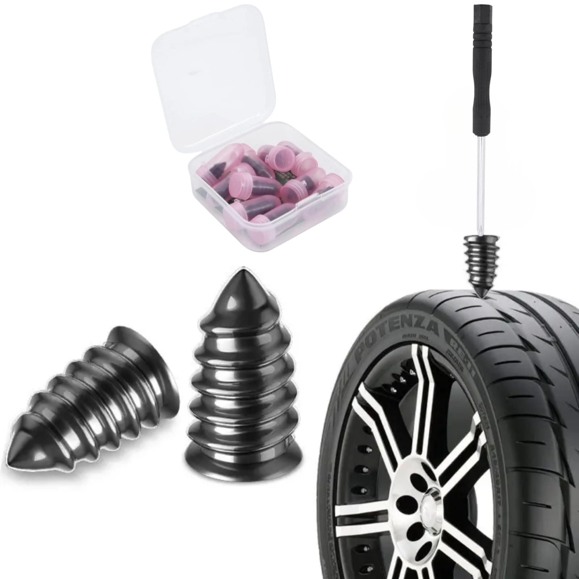 DETACHI 20 Pc's (10Pcs Small & 10Pcs Big Screw) Car Tire Repair Nails, Tyre Repair Rubber Capsule Kit, Self-Service Tire Repair Screws Nail, Quick Puncture Repair Tools for Car, Motorcycle, ATV, Truck