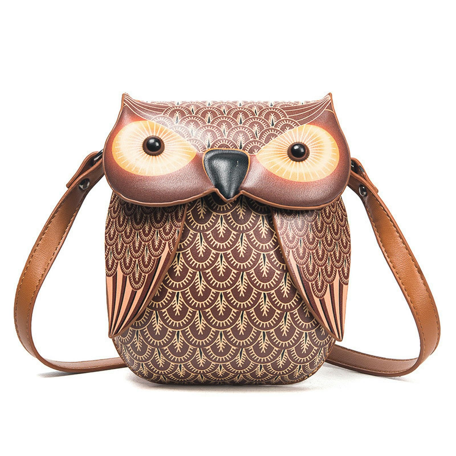 Sac bandoulière en cuir femmes marron petit sac mignon hibou réglable