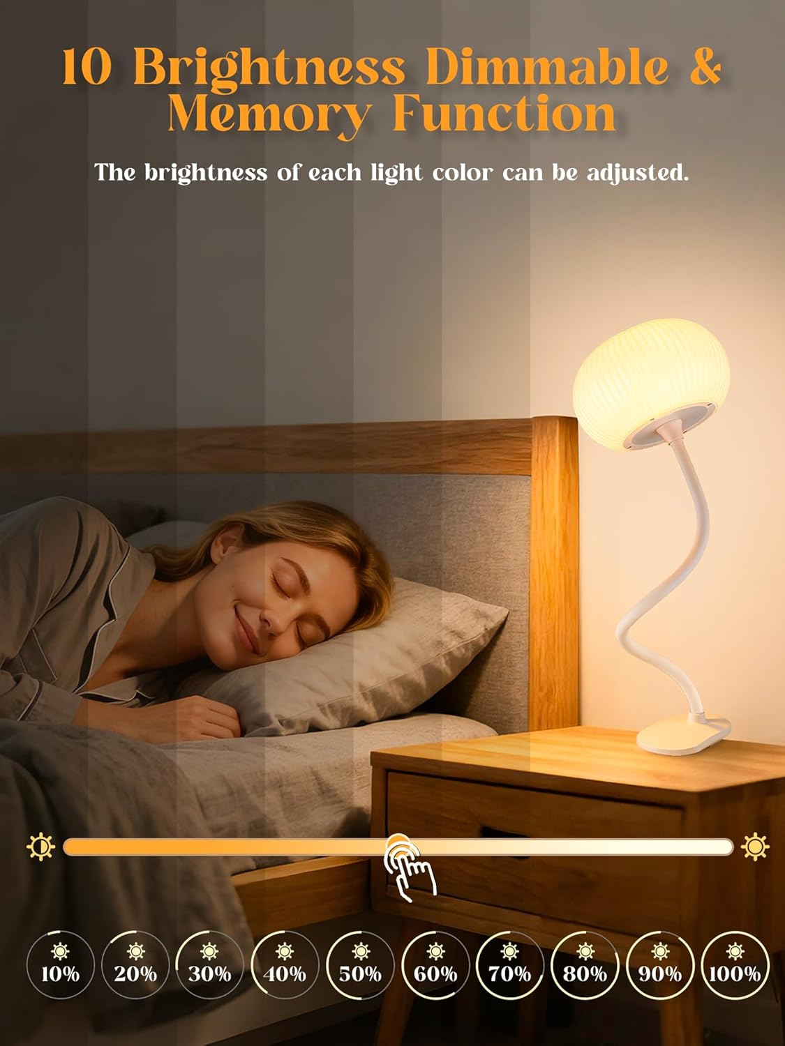 Clip on Light, 10 RGB Colors & Warm White Desk Lamp with Clamp, 10 Brightness Reading Light, Night Lamp, Bedside Lamps, USB Adapter Clip on Lamp for Bedroom/Headboard/Bed/Bedside