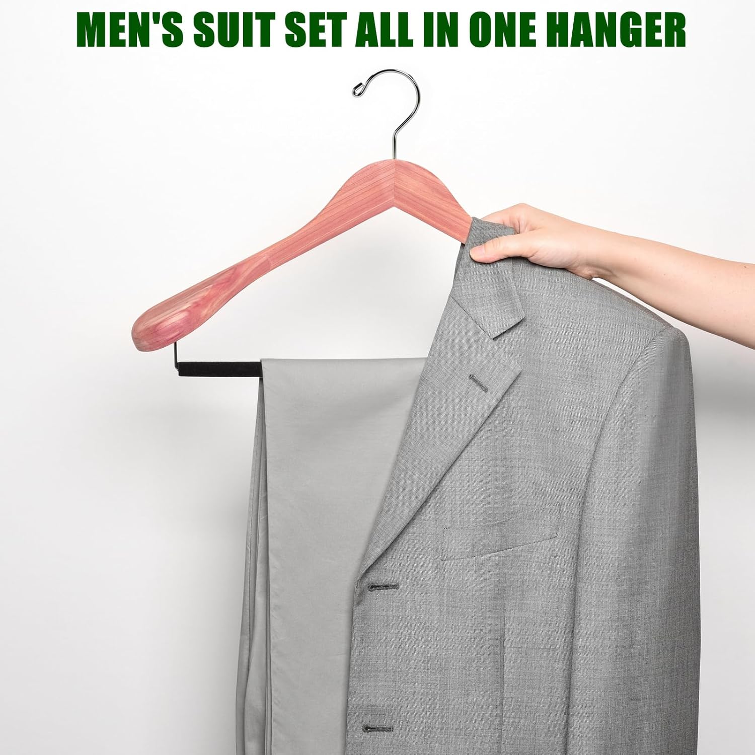 Amber Home 5 Pack American Red Cedar Wood Coat, Suit Hangers with Extra Wide Shoulder, Wooden Jacket Clothes Hanger Smooth Deluxe Aromatic Natural Cedar with Non Slip Velvet Pant Bar - Image 7