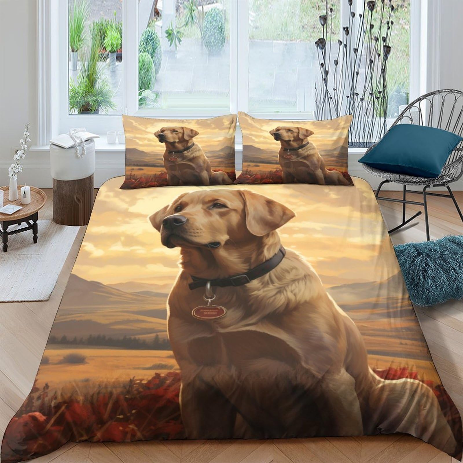 cenmoo Labrador Bedding Set,3D Duvet Cover with Pillowcases, for Soft Microfiber Quilt Cover with Zipper Closure 3 Piece Set Double（200x200cm）