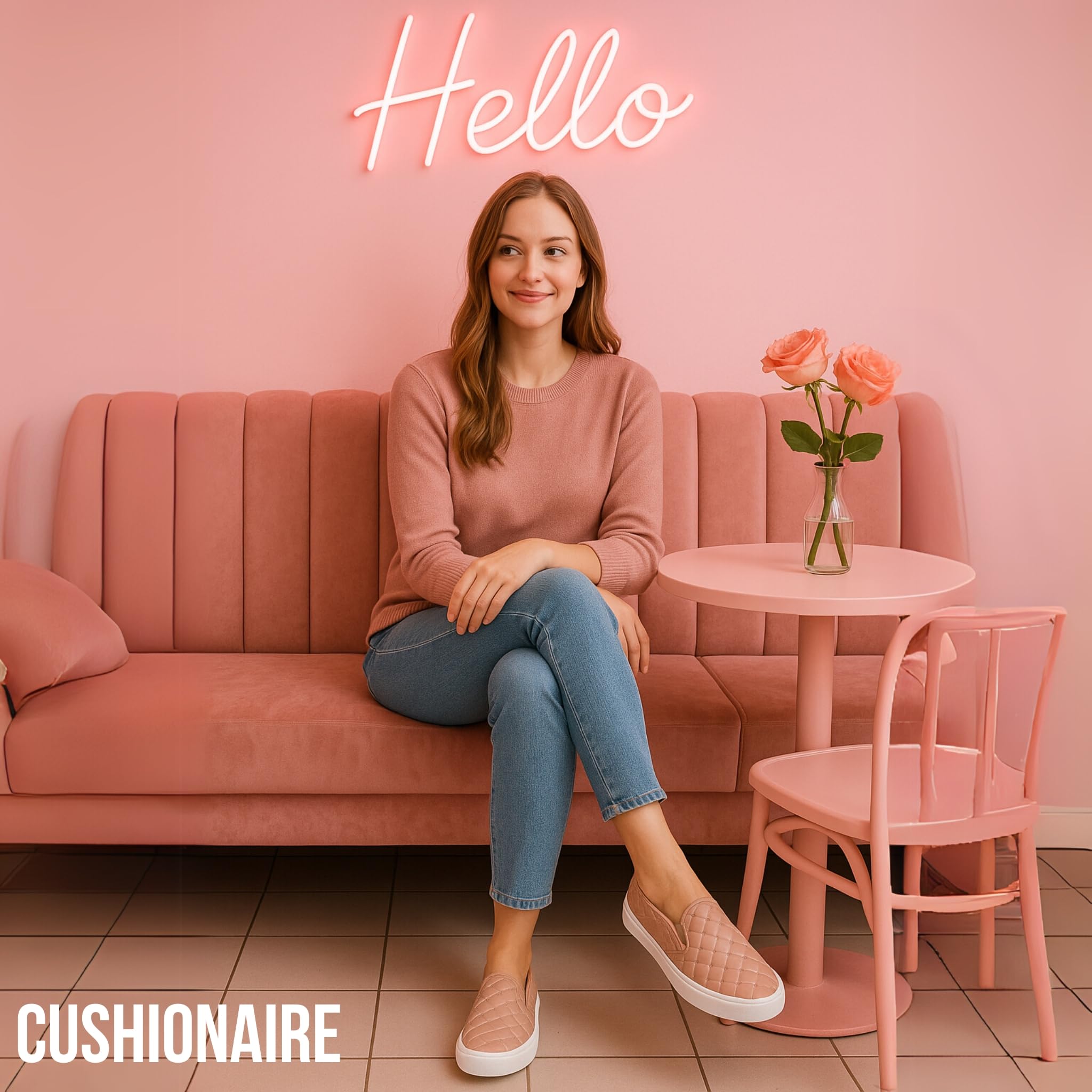 CUSHIONAIRE Faze - Tenis acolchados para mujer, de piel sintética, con plantilla de espuma viscoelástica y suela de goma