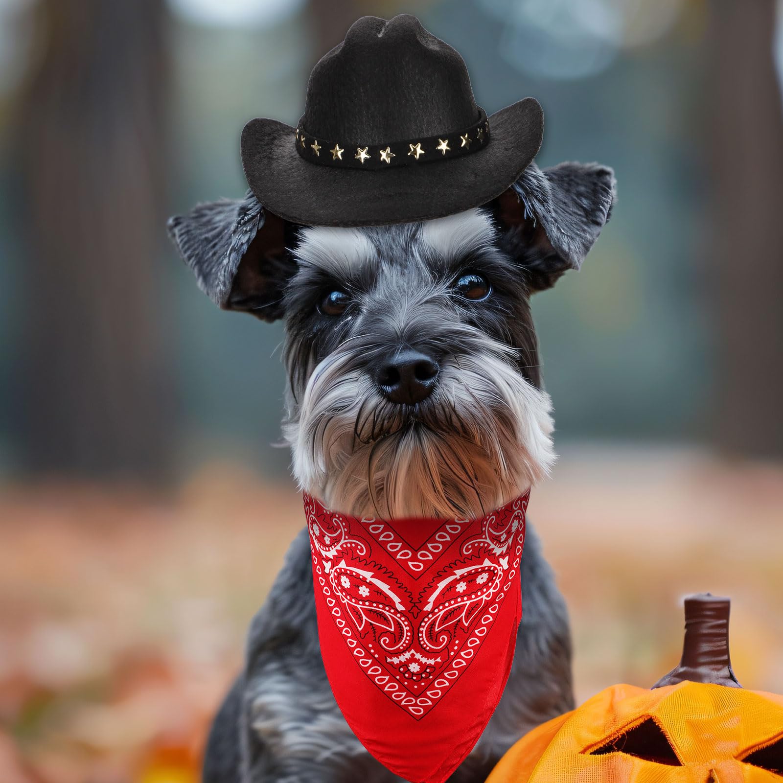 PEUTIER Kostium kowboja, psa i kota, kostium na Halloween, akcesoria dla małych zwierząt domowych (czarny, czerwony)