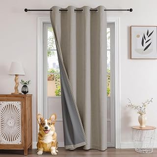 Joydeco Thermal Insulated Blackout Curtain with Eyelets 52 x 54 Inch 1 Panel Double Soundproof Curtains with Linen Effect Cold Heat for Window Door Bedroom Living Room Dressing Room