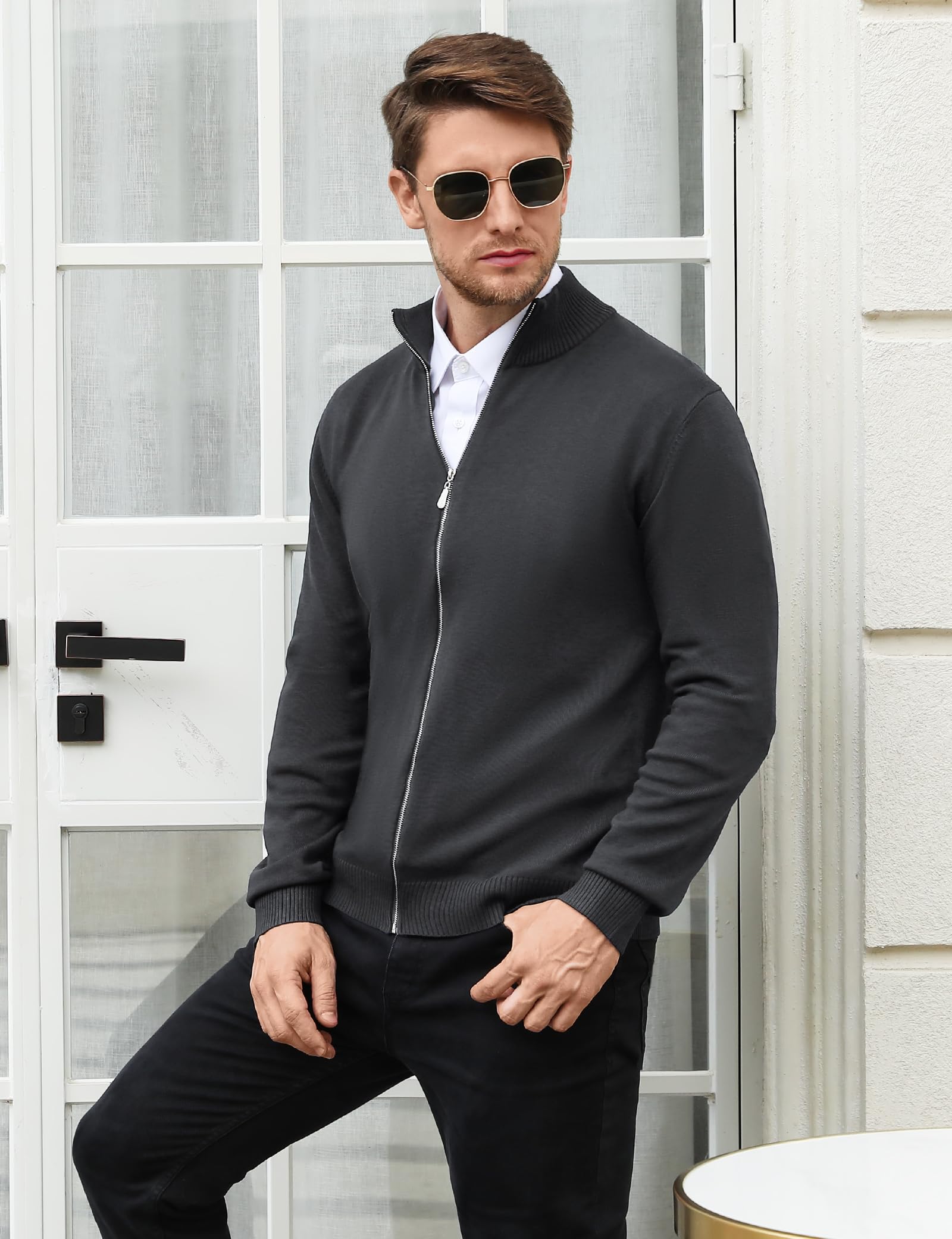 iClosam Chaqueta de Punto Grueso para Hombre Cremallera Cuello Alto Sudadera Cárdigan