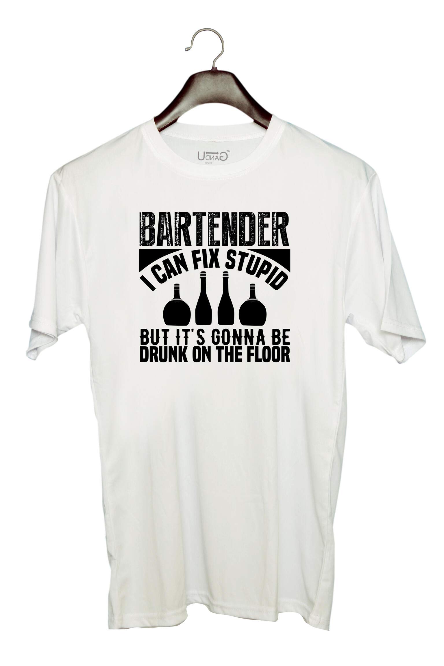 UDNAGUnisex Round Neck Graphic 'Bartender | Bartender I can fix' Polyester T-Shirt White [Size 2YrsOld/22in to 7XL/56in]