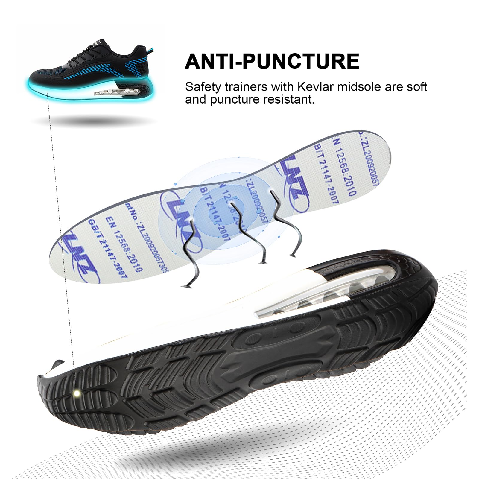 Hitmars Scarpe Antinfortunistiche Uomo Donna Scarpe da Lavoro S3 Safety Shoes S2 Scarpe Lavoro Scarpe da Cantiere Cucina Comode Nero Blu EU36-48