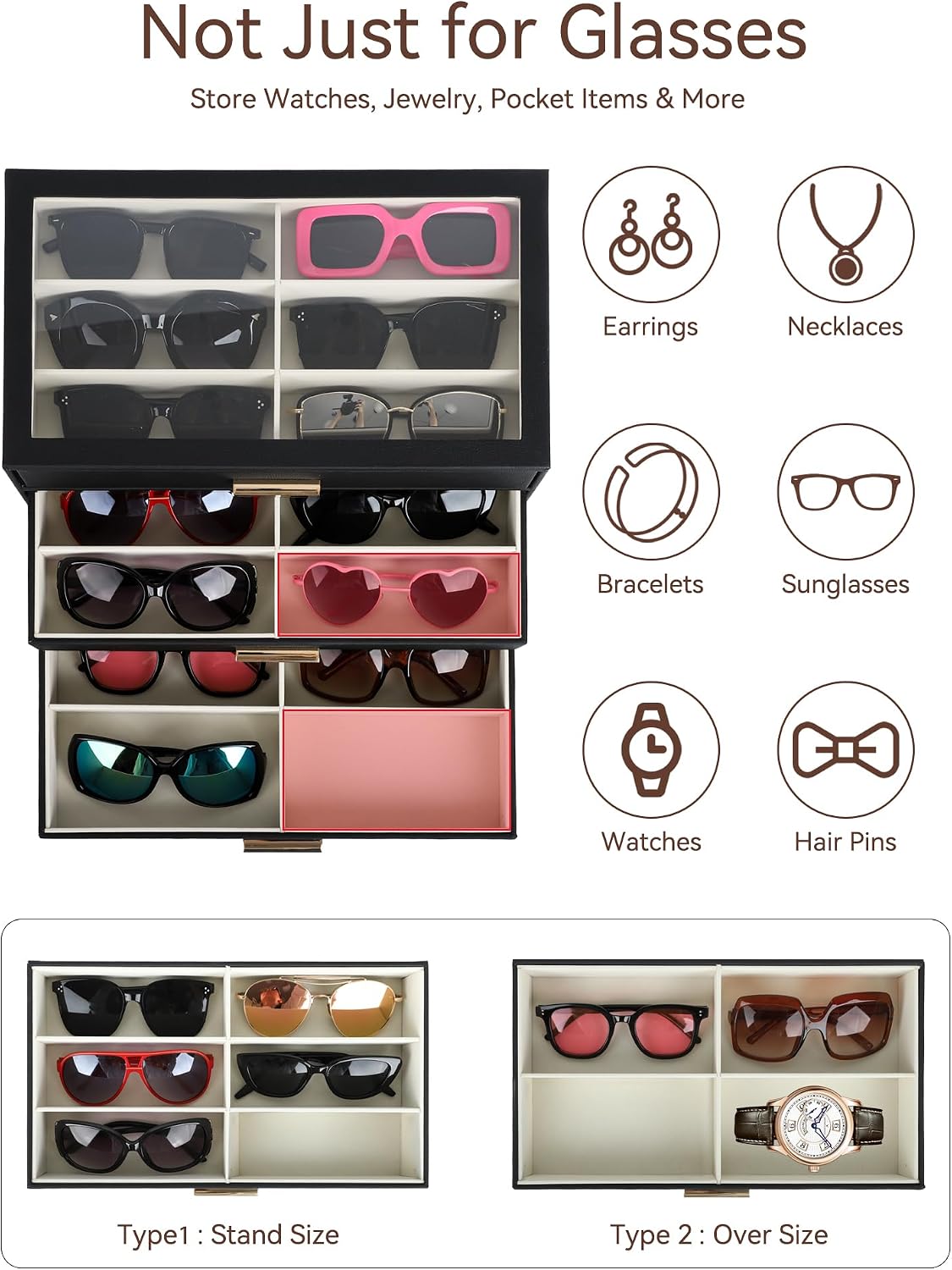 Sunglasses Organizer for Storage Oversize Glasses, Update Pebbled Leather image 5