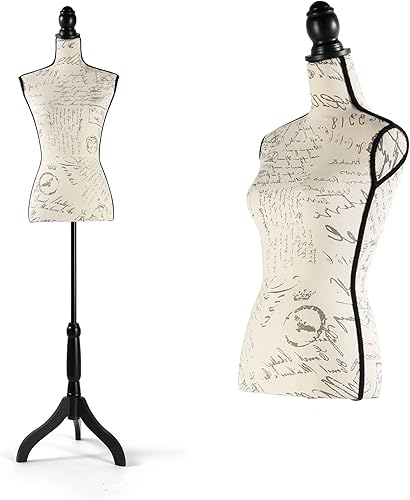 Forma de vestido de maniquí femenino Torso, cuerpo de maniquí ajustable en altura con soporte para costura, exhibición, marfil